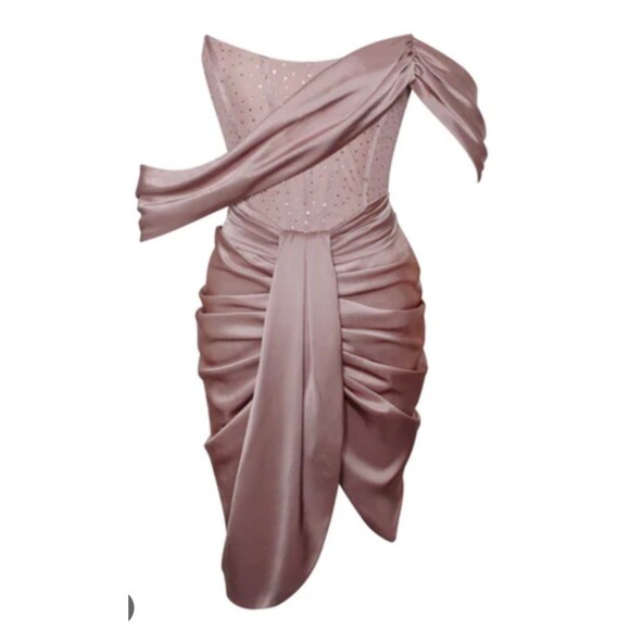 NWT Miss Circle Satin Crystal Embellished Corset Dress-Blush Pink-Sz Med - Picture 1 of 16